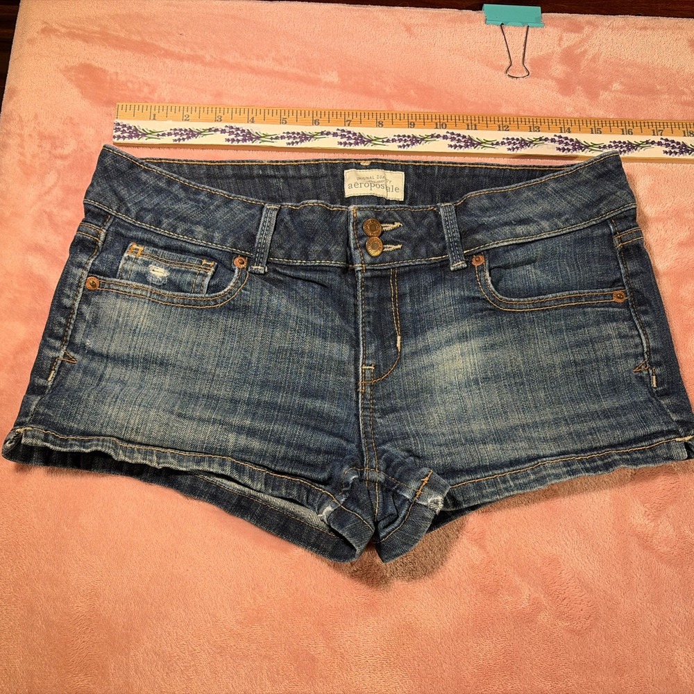 Y2K Aeropostale Womens Dark Wash Denim Mini Booty Shorts Low Rise 11/12